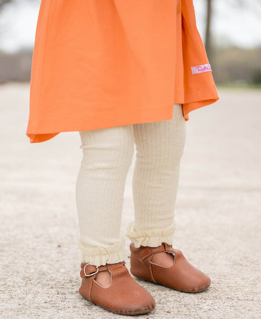 The Rib Knit Footless Ruffle Tights - Oatmeal