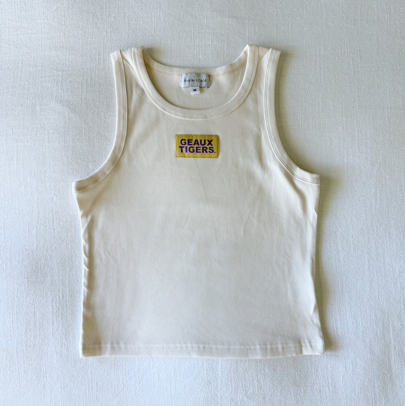 The Bone Liz Ribbed Tank | Geaux Tigers Woven Label