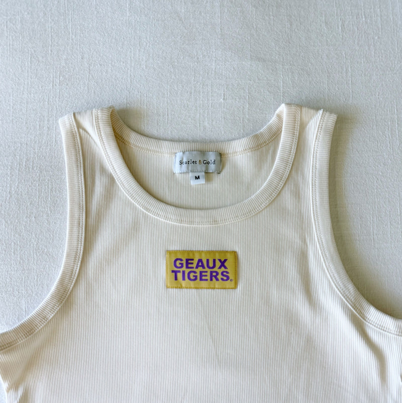 The Bone Liz Ribbed Tank | Geaux Tigers Woven Label