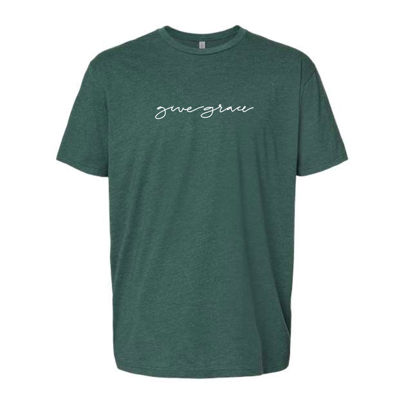 Grace Script The Give Grace Script | Adult Heather Forest Green Tee – Scarlet & Gold