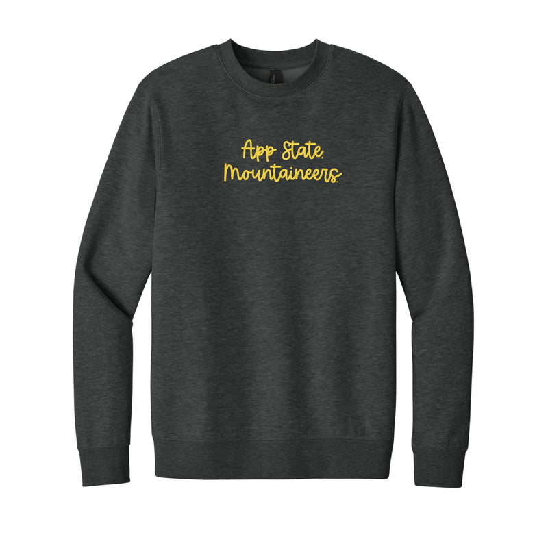 The App State Mountaineers Embroidered Script | Heathered Charcoal Fleece Sweatshirt