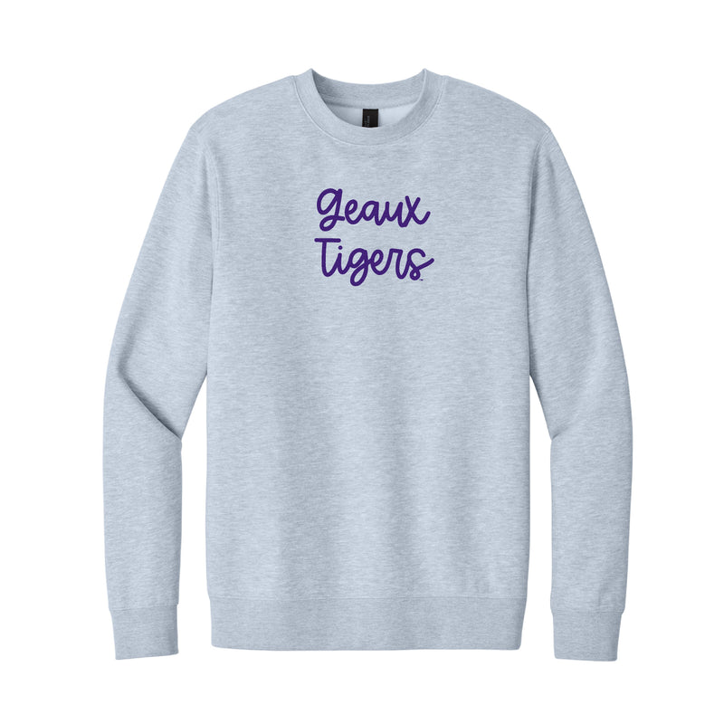 The Geaux Tigers Embroidered Script | Light Heather Grey Fleece Sweatshirt