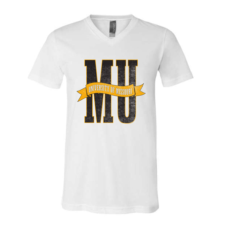 The MU Banner | White V-Neck Tee