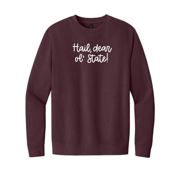 The Hail, Dear Ol' State Embroidered Script | Plum Fleece Sweatshirt