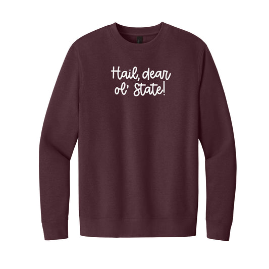 The Hail, Dear Ol' State Embroidered Script | Plum Fleece Sweatshirt