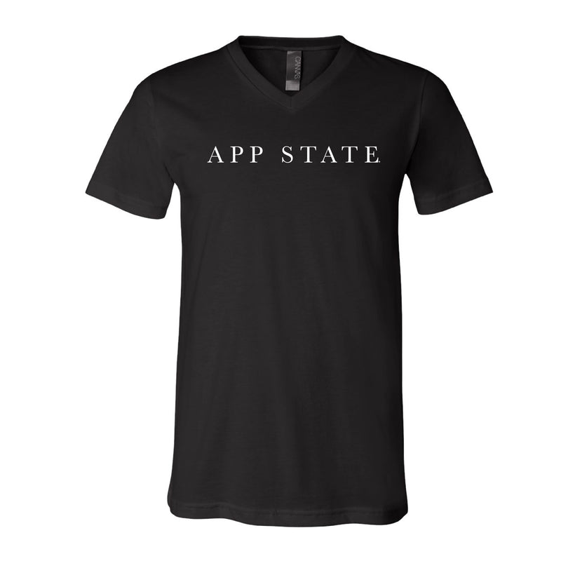 The App State Serif | Black V-Neck Tee