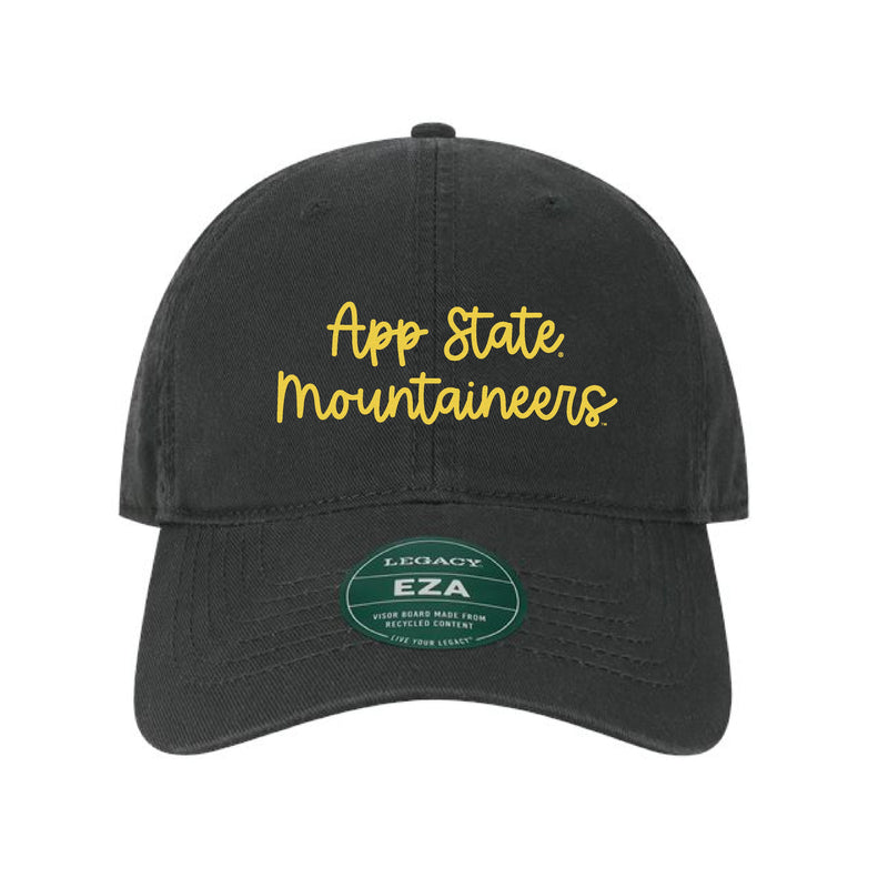 The App State Mountaineers Embroidered Script | Black Dad Hat