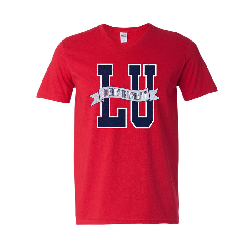 The LU Banner | Cherry Red V-Neck Tee