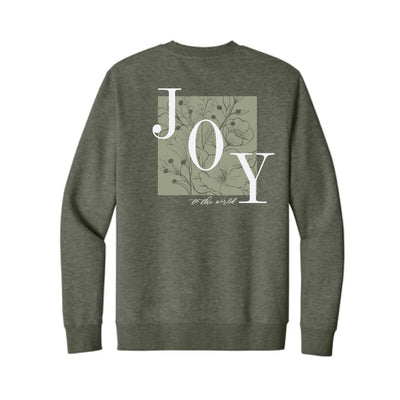 The Joy to the World Floral | Heather Olive Fleece Crew