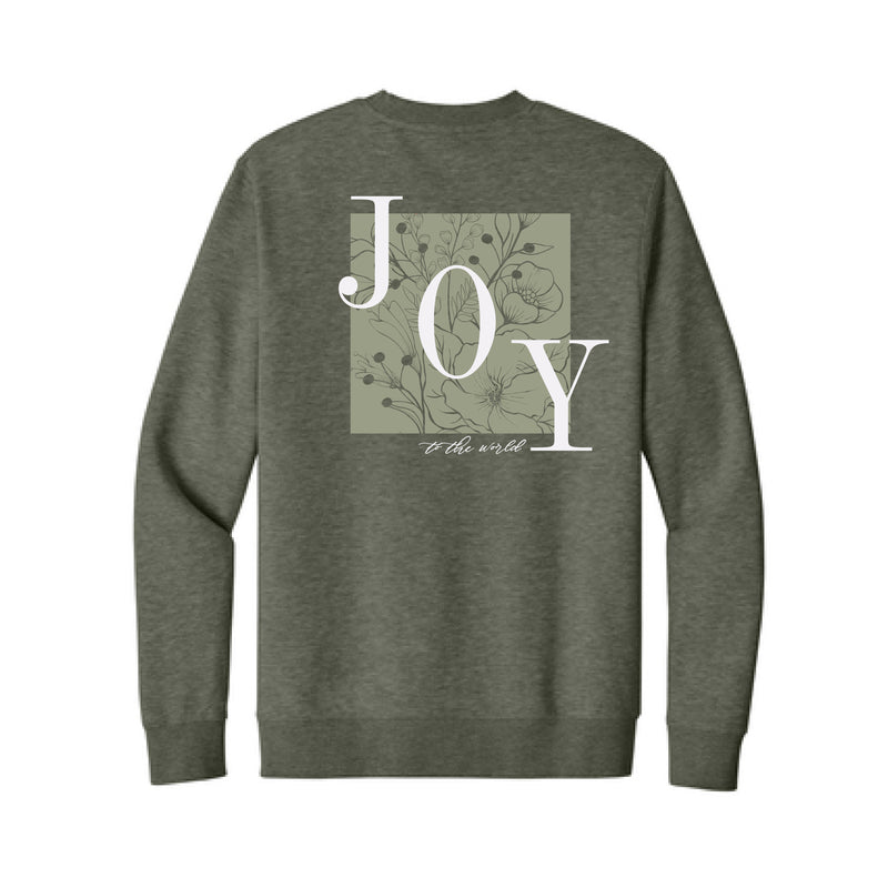 The Joy to the World Floral | Heather Olive Fleece Crew