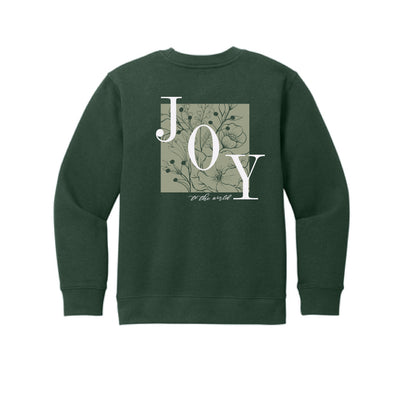 The Joy to the World Floral | Forest Green Youth Long Sleeve