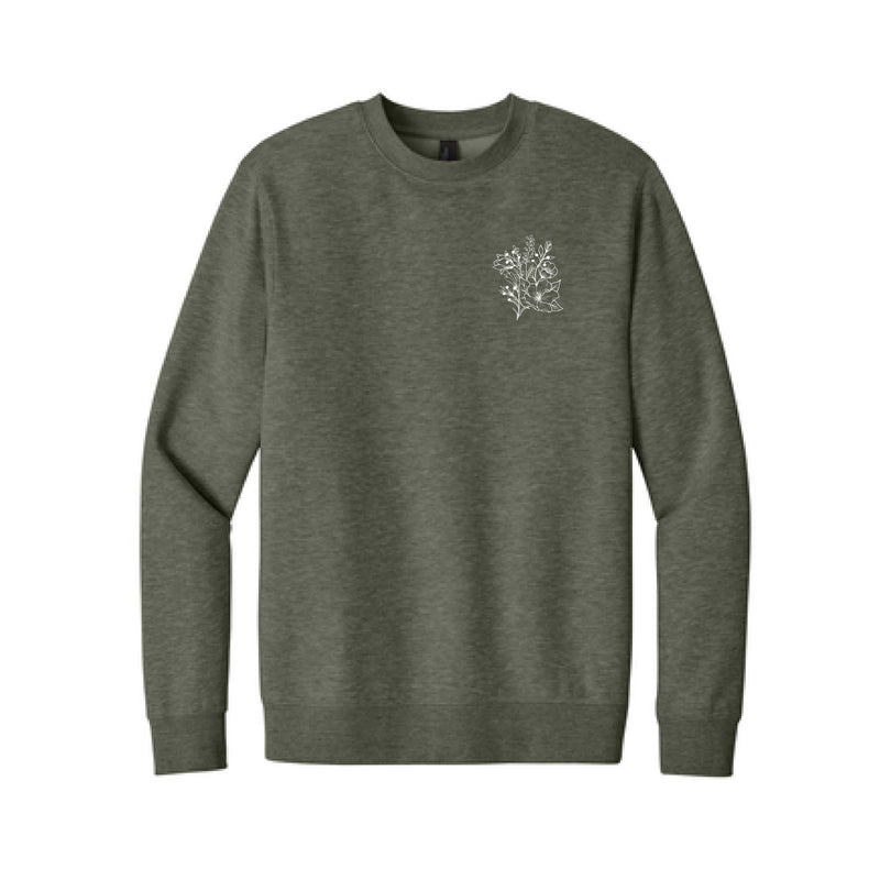 The Joy to the World Floral | Heather Olive Fleece Crew