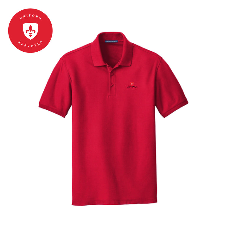 The Curé of Ars Logo | Embroidered Rich Red Classic Pique Polo