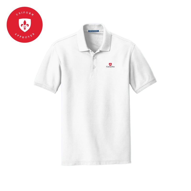 The Curé of Ars Logo | Embroidered White Classic Pique Polo