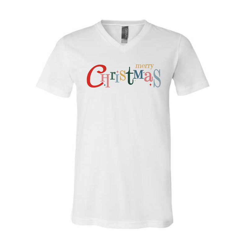 The Merry Christmas Multi | White V Neck Tee