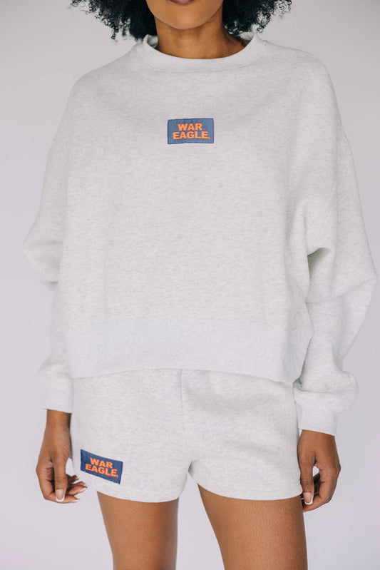 The Becca Boxy Crewneck War Eagle Woven Label | Ash
