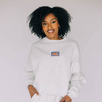 The Becca Boxy Crewneck War Eagle Woven Label | Ash