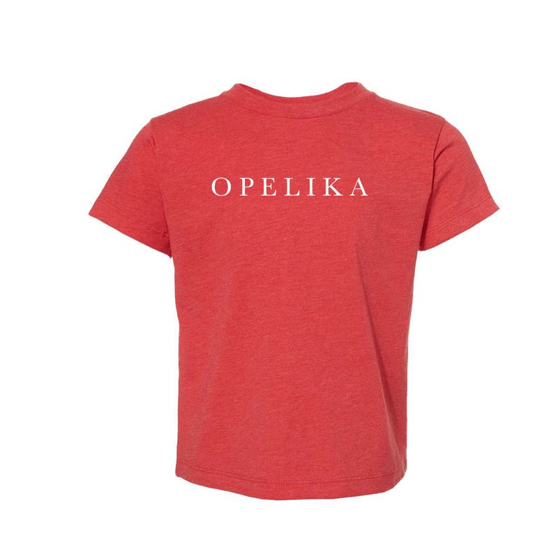 The Opelika Serif | Heather Red Toddler Tee