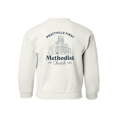 The PFMC Building | White Youth Crewneck Sweatshirt