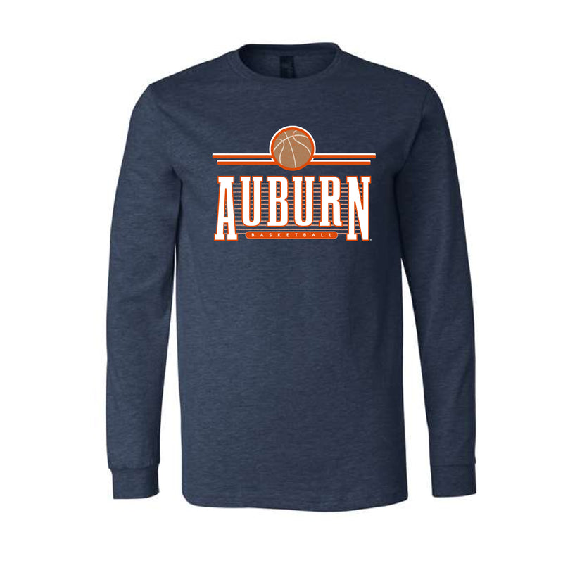 The Retro Auburn Basketball | Adult Heather Navy Long Sleeve