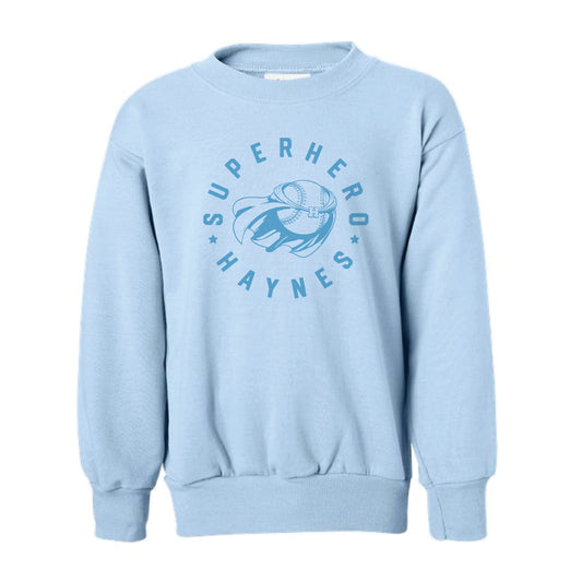 The Superhero Haynes | Youth Light Blue Crewneck Sweatshirt
