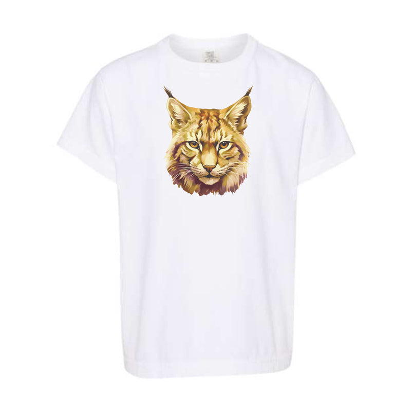 Watercolor Bobcat Maroon & Gold | Youth White Tee