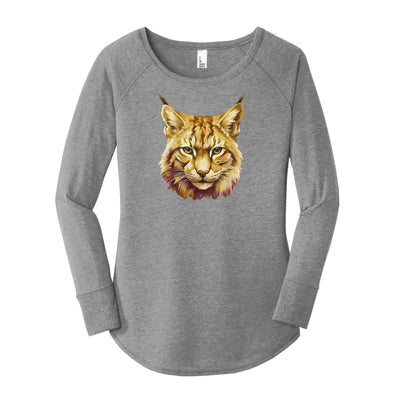 Watercolor Bobcat Maroon & Gold | Grey Frost Long Sleeve Tunic Tee