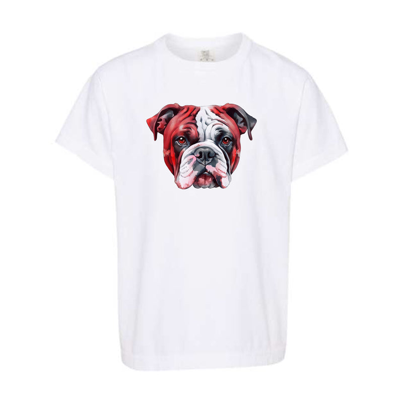 Watercolor Bulldog Red & Black | Youth White Tee