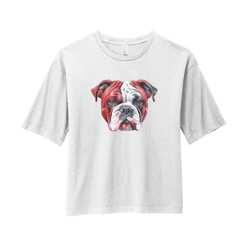 Watercolor Bulldog Red & Black | White Boxy Tee