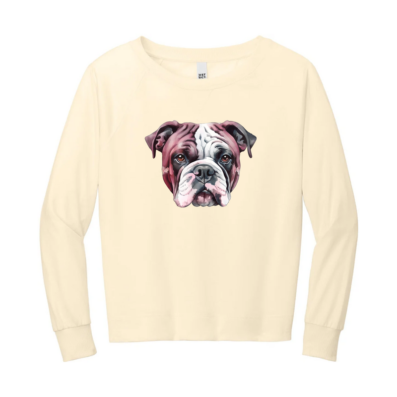 Watercolor Bulldog Maroon & White | Gardenia Lightweight Crewneck