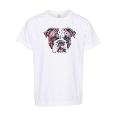 Watercolor Bulldog Maroon & White | Youth White Tee