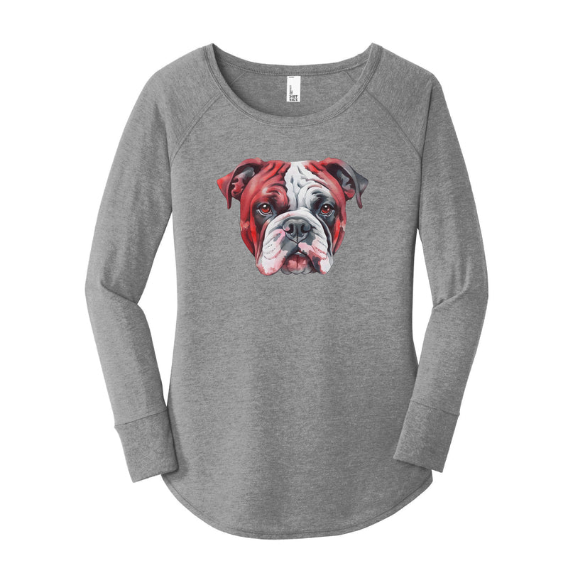 Watercolor Bulldog Red & Black | Grey Frost Long Sleeve Tunic Tee