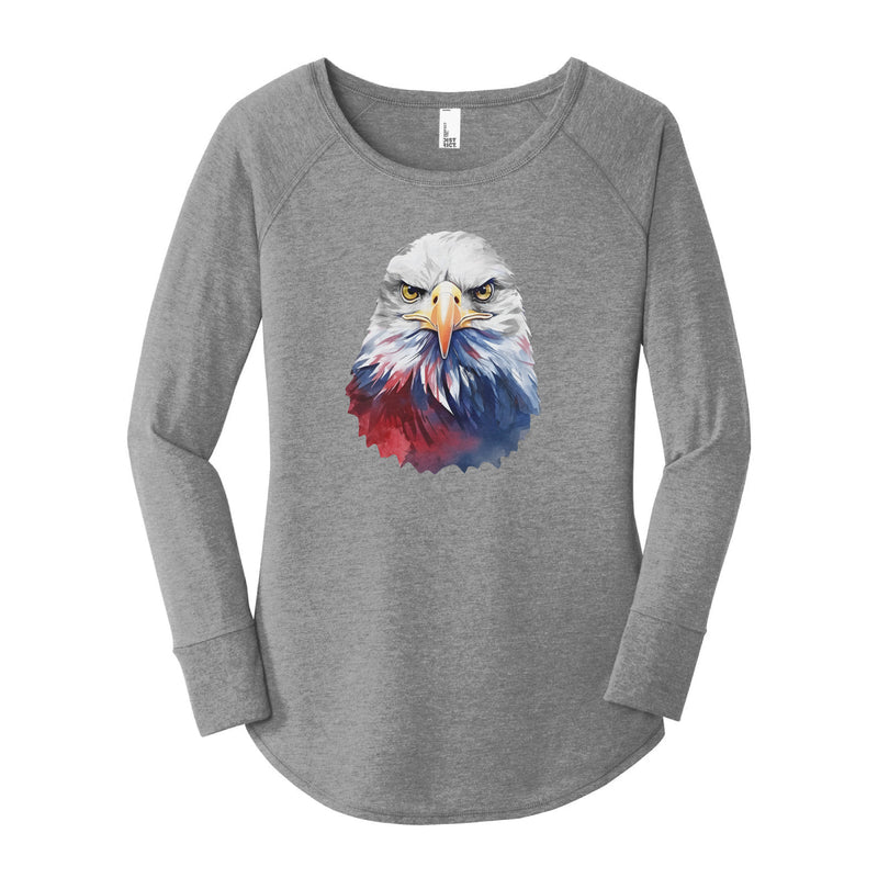 Watercolor Eagle Red & Blue | Grey Frost Long Sleeve Tunic Tee