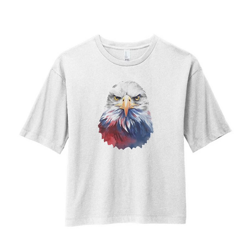 Watercolor Eagle Red & Blue | White Boxy Tee