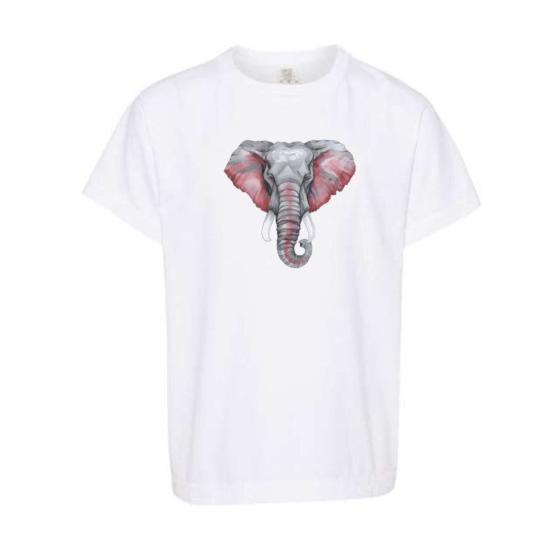 Watercolor Elephant Crimson & Grey | Youth White Tee