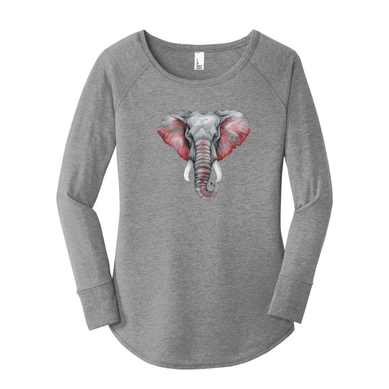 Watercolor Elephant Crimson & Grey | Grey Frost Long Sleeve Tunic Tee