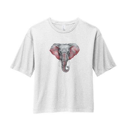 Watercolor Elephant Crimson & Grey | White Boxy Tee