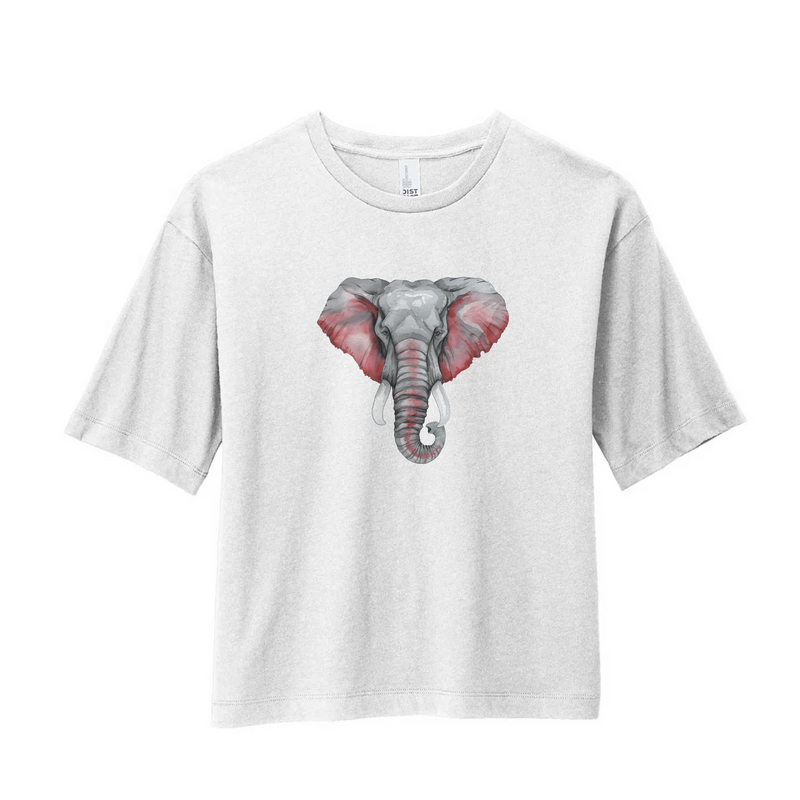 Watercolor Elephant Crimson & Grey | White Boxy Tee