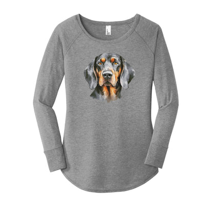 Watercolor Hound Dog Orange & Grey | Grey Frost Long Sleeve Tunic Tee