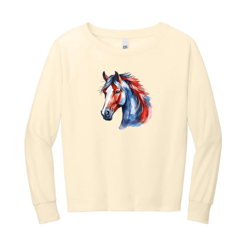 Watercolor Mustang Red & Blue | Gardenia Lightweight Crewneck