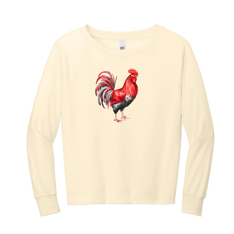 Watercolor Rooster Red & Black | Gardenia Lightweight Crewneck