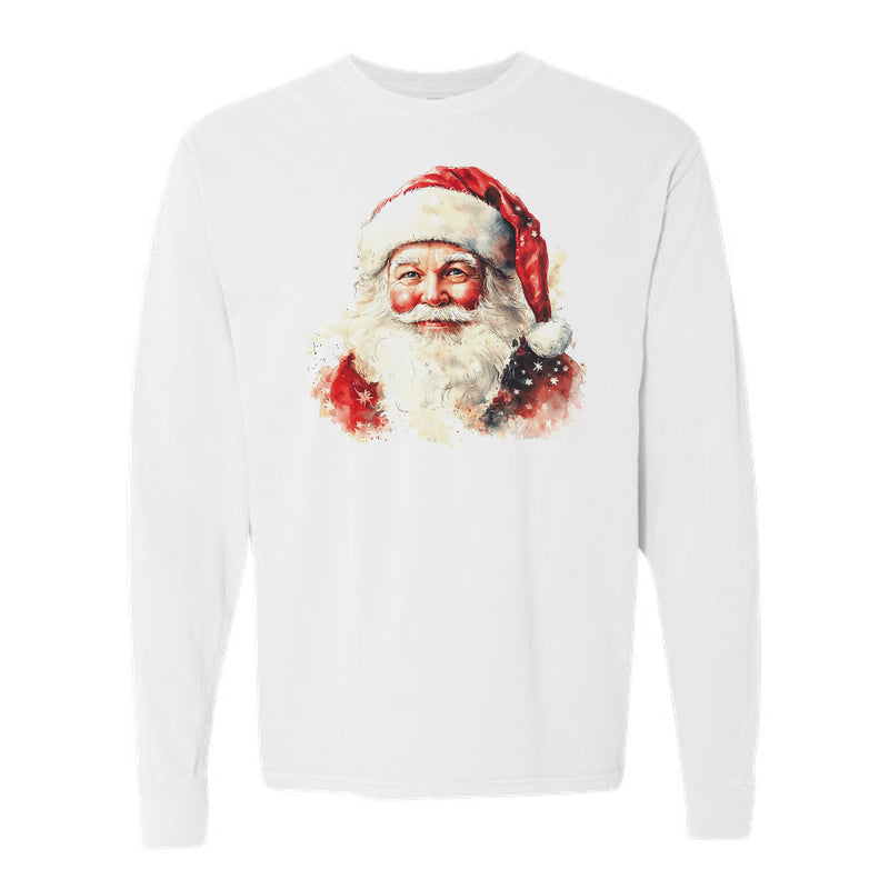 The Watercolor Santa | White Long Sleeve Tee