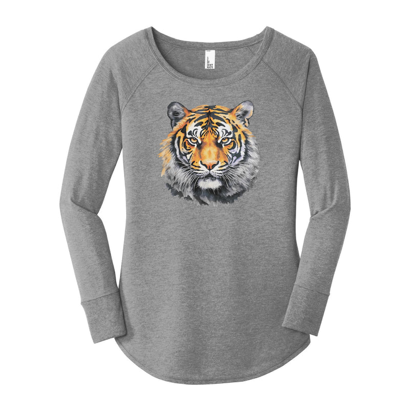 Watercolor Tiger Gold & Black | Grey Frost Long Sleeve Tunic Tee