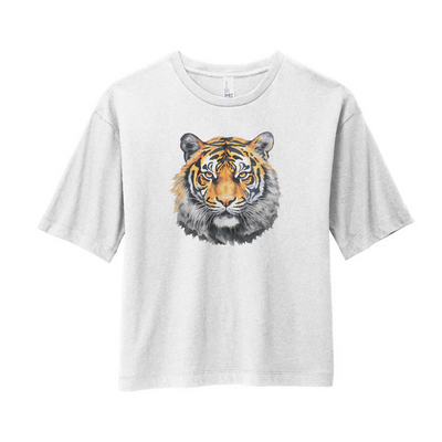 Watercolor Tiger Gold & Black | White Boxy Tee