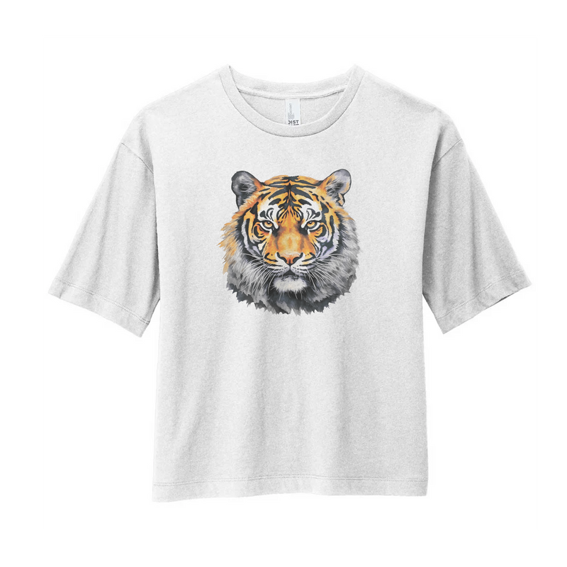 Watercolor Tiger Gold & Black | White Boxy Tee