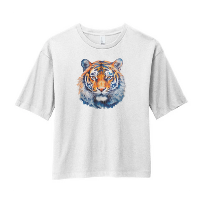 Watercolor Tiger Orange & Blue | White Boxy Tee