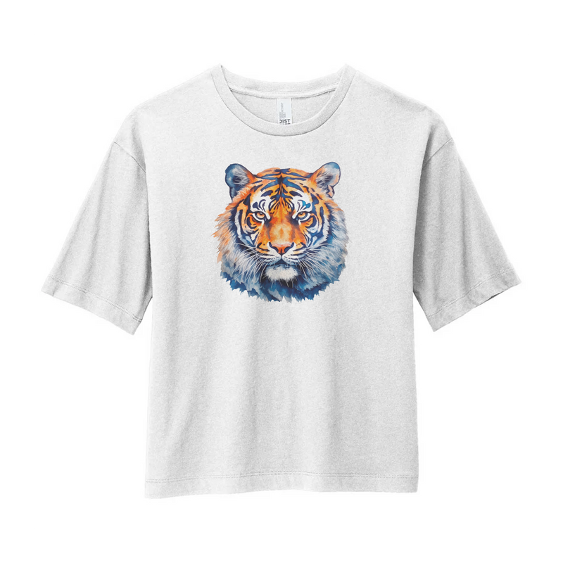 Watercolor Tiger Orange & Blue | White Boxy Tee