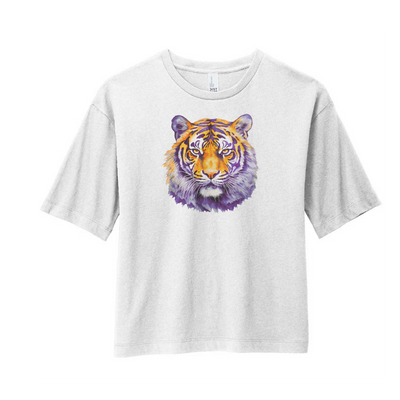 Watercolor Tiger Purple & Gold | White Boxy Tee