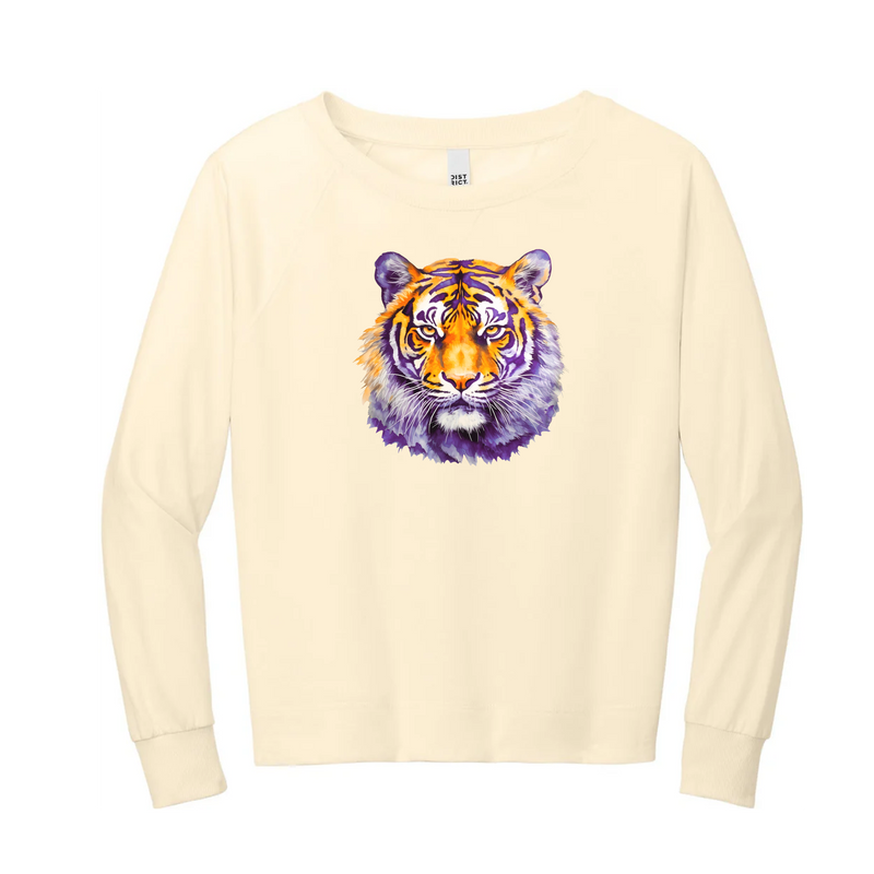 Watercolor Tiger Purple & Gold | Gardenia Lightweight Crewneck