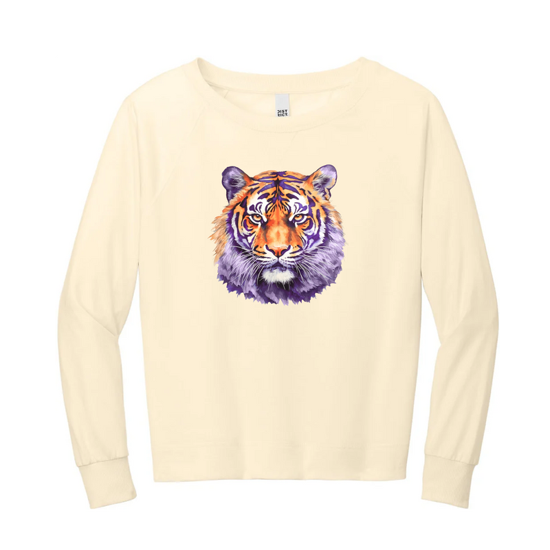 Watercolor Tiger Purple & Orange | Gardenia Lightweight Crewneck